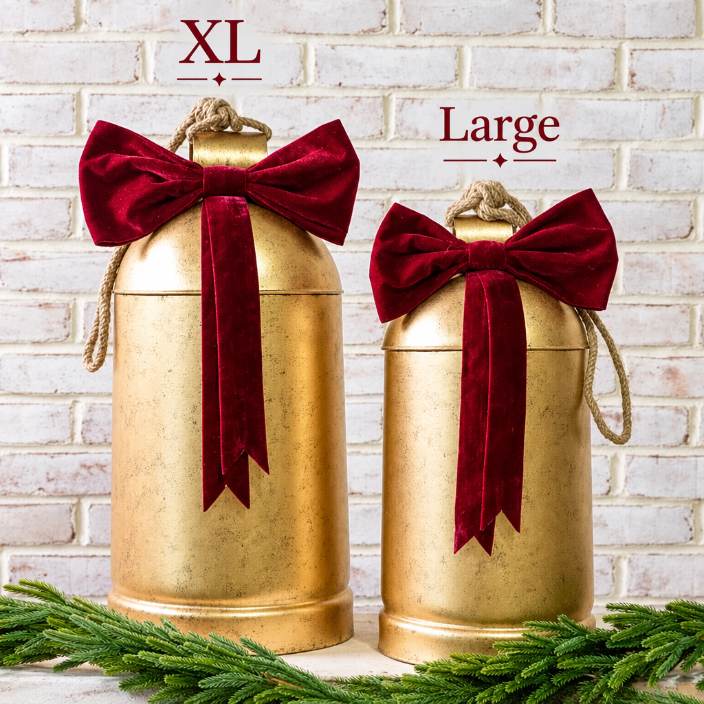 Gold Bell with Red Velvet Bow, 2 Size Options