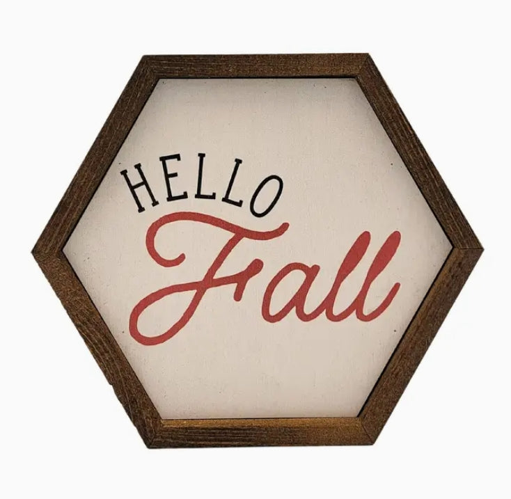 Hello Fall Hexagon Wood Sign