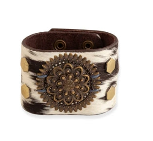 Brandianna Hair-On Hide Cuff Bracelet In Dark Myra Bag