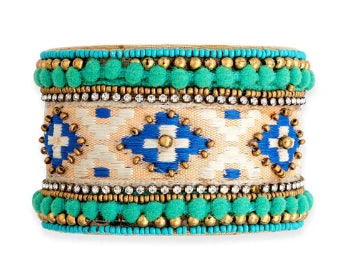 Adobe Charm Beaded Cuff Bracelet in Turquoise & River Blue Myra Bag