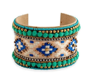 Adobe Charm Beaded Cuff Bracelet in Turquoise & River Blue Myra Bag