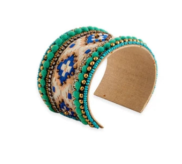 Adobe Charm Beaded Cuff Bracelet in Turquoise & River Blue Myra Bag