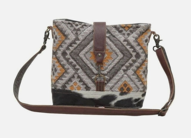 Tiffany Shoulder Bag Upcycled Canvas Cowhide Leather Myra Bag