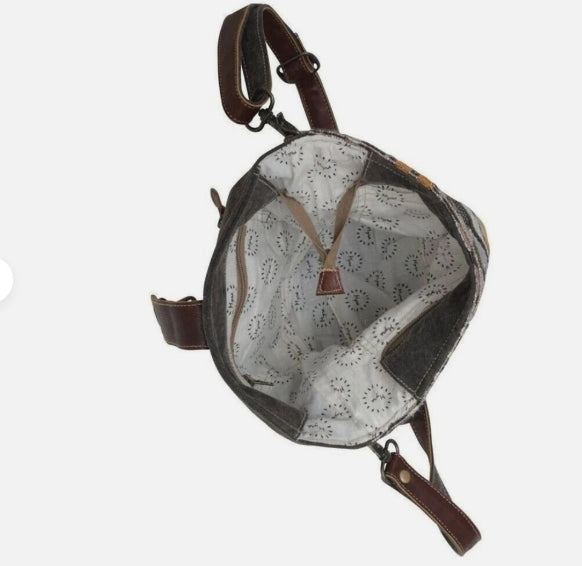 Tiffany Shoulder Bag Upcycled Canvas Cowhide Leather Myra Bag