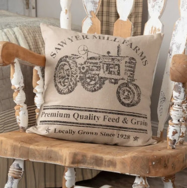 Sawyer Mill Charcoal Tractor Pillow 18x18