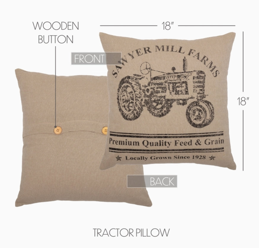 Sawyer Mill Charcoal Tractor Pillow 18x18