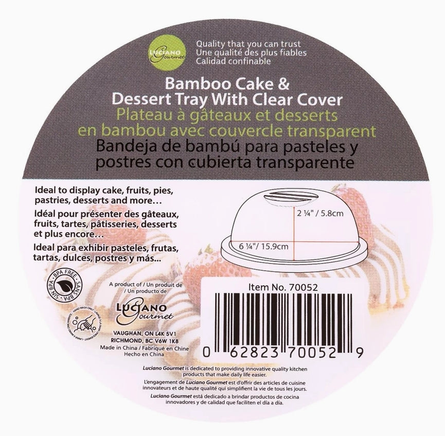 Luciano Gourmet Cake Saver with Bamboo Base, 7.7"D