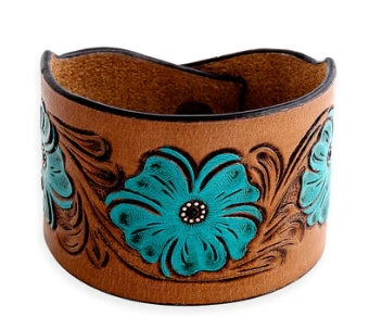 Bold Blossom Leather Cuff Bracelet Myra Bag