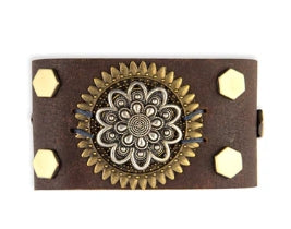 Eagle's Cry Leather & Medallion Cuff Bracelet