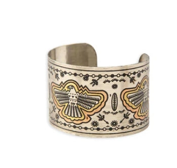 Thunder Hawk Etched Metal Cuff Bracelet Myra Bag