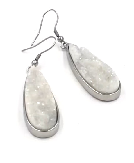 Kinsley Armelle - Druzy Collection - Silver Quartz Drop Earrings