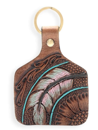Quail Feather Pass Hand-Tooled Leather Key Fob Myra Bag