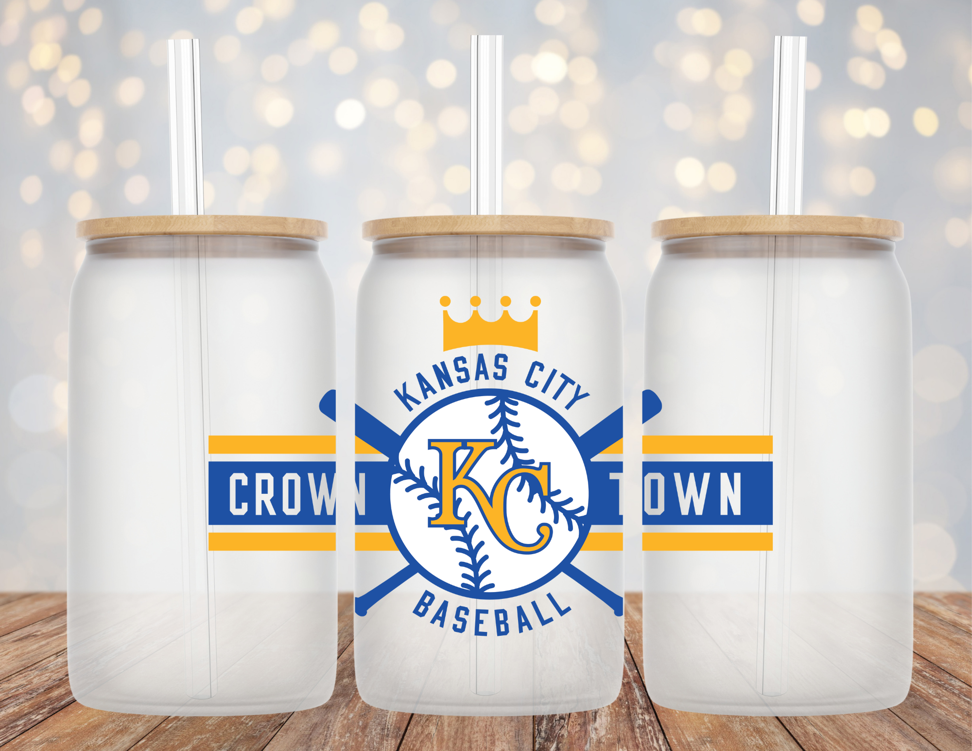 KC Royals Baseball Crown Town Frosted Libbey Glass 16oz