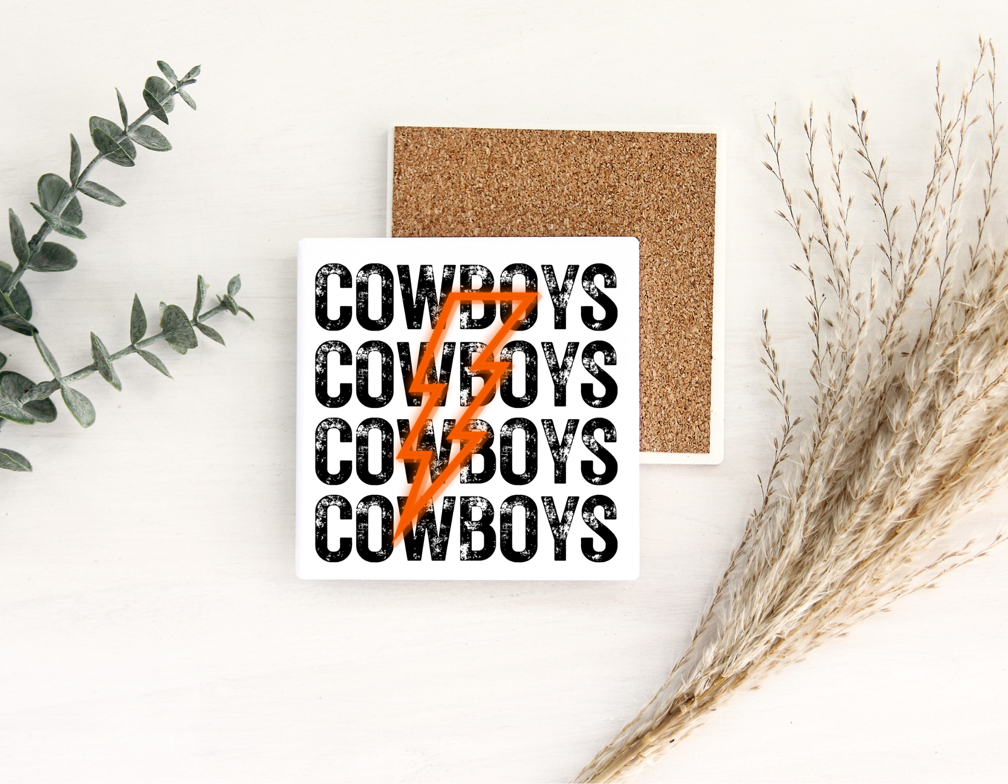 Oklahoma Cowboys Orange Bolt Ceramic Coasters
