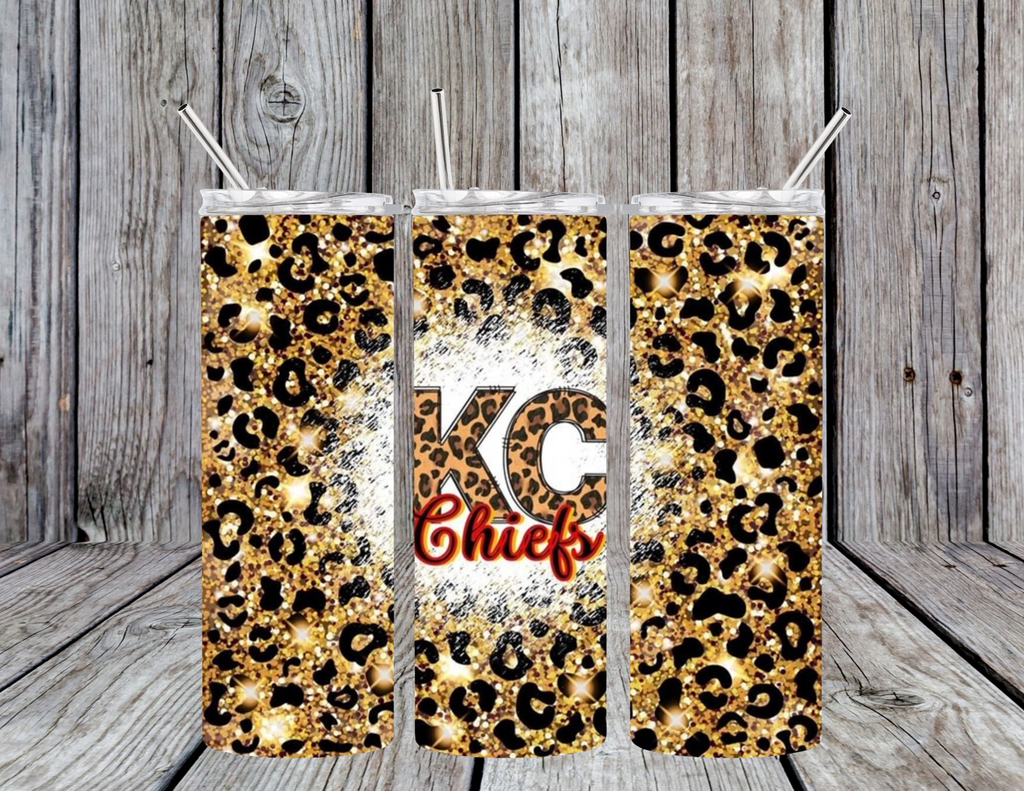 KC Chiefs, leopard, football 20oz Skinny Tumbler
