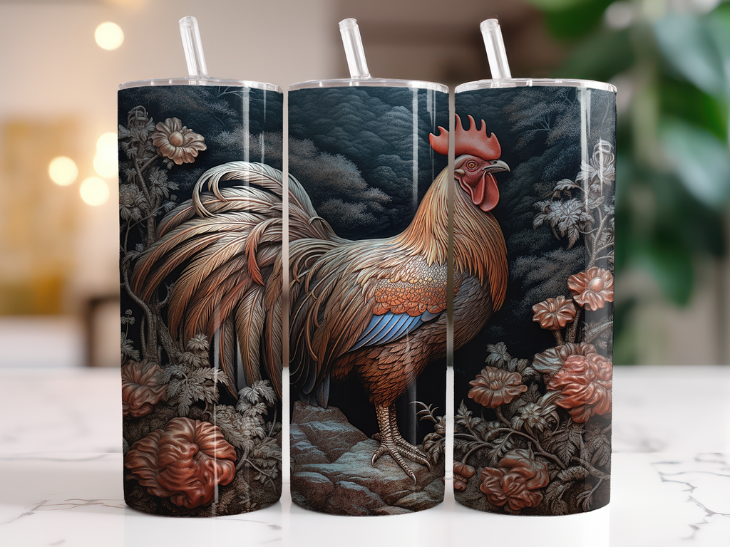 3D Rustic Rooster 20oz Skinny Tumbler