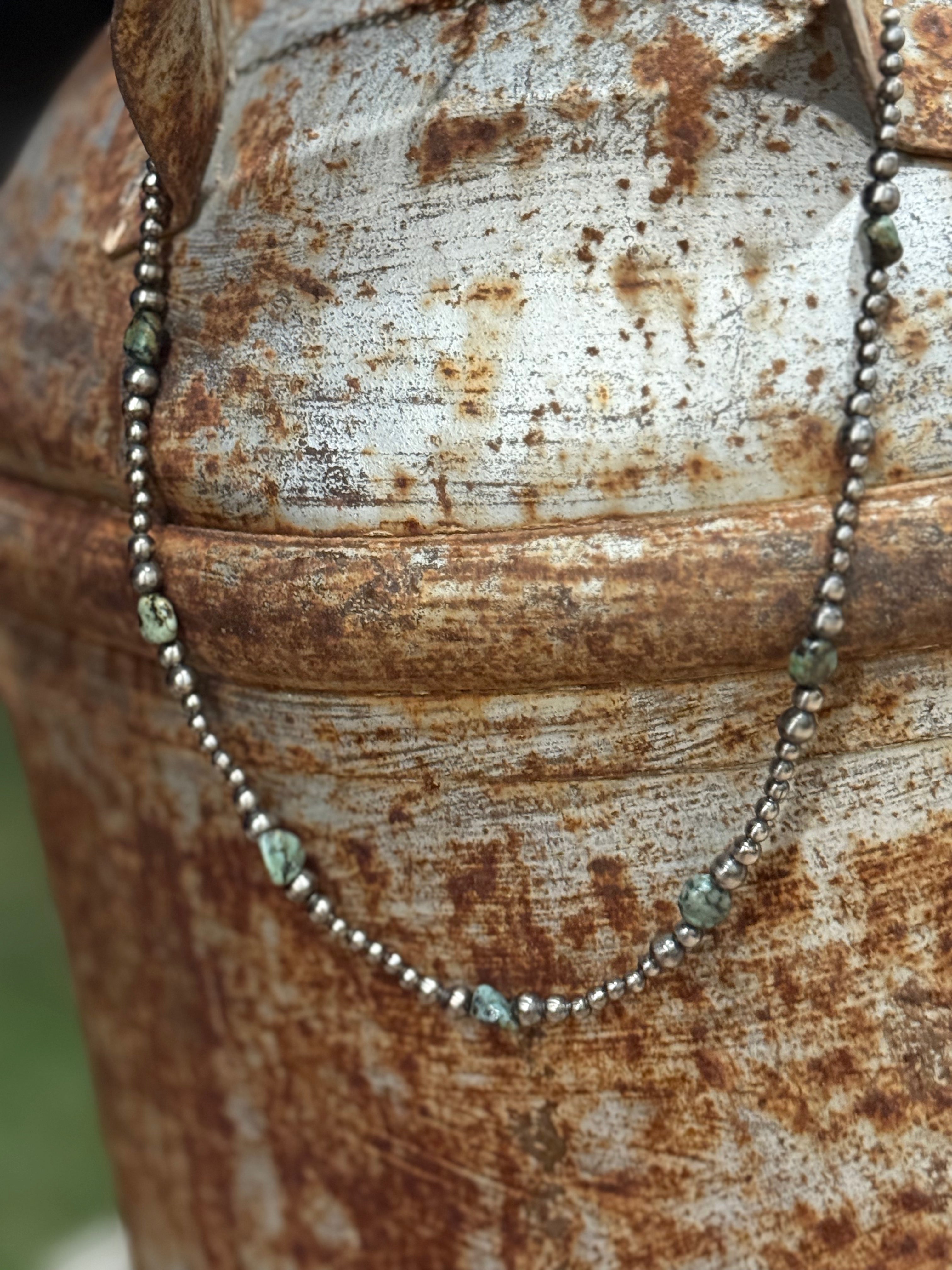 Sterling Silver Turquoise Flat Bead Necklace