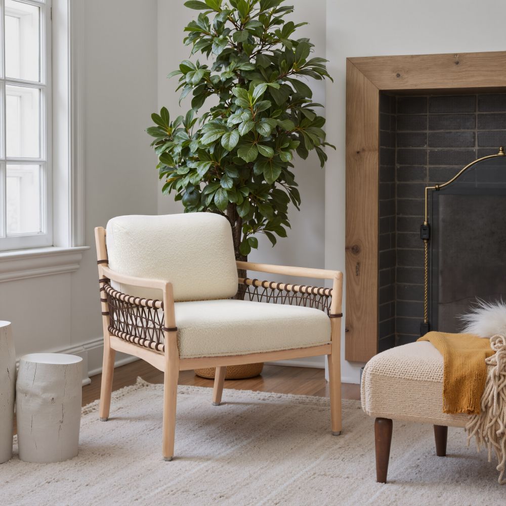 Wezly Ivory Textured Fabric Accent Chair