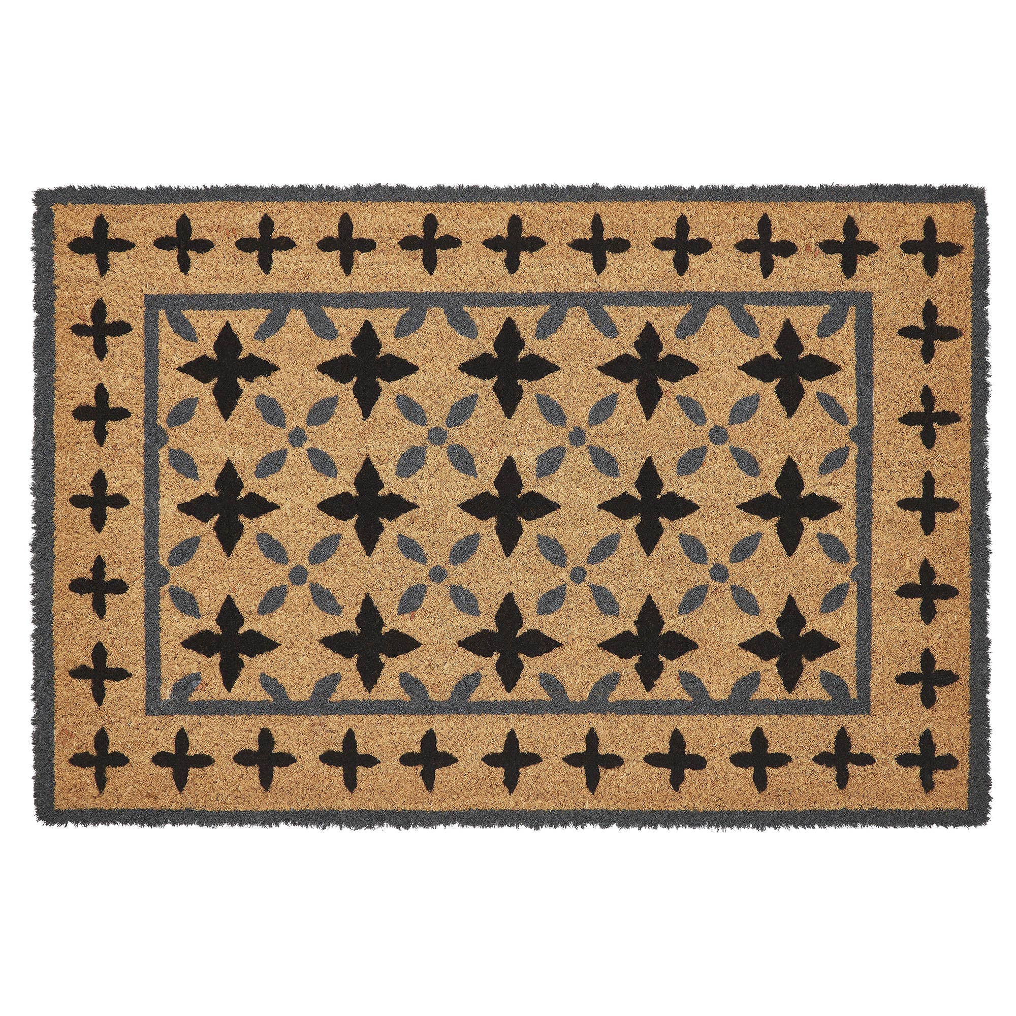 Charleston Mosaic Black Grey Coir Rug 20x30