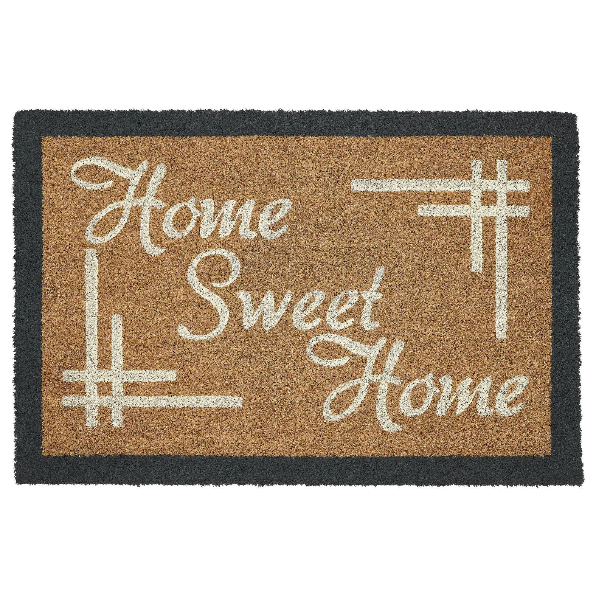 Home Sweet Home Charcoal Creme Coir Rug 20x30