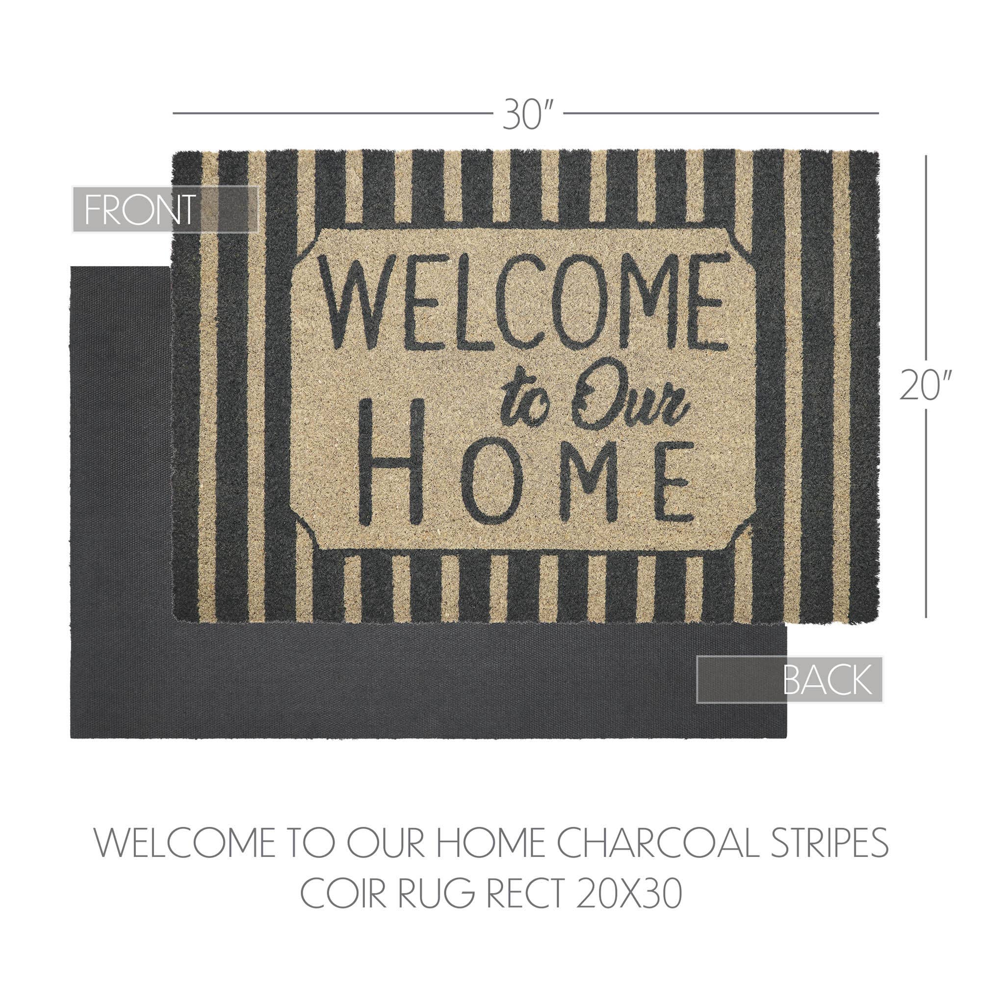 Welcome To Our Home Charcoal Stripes Coir Rug 20x30