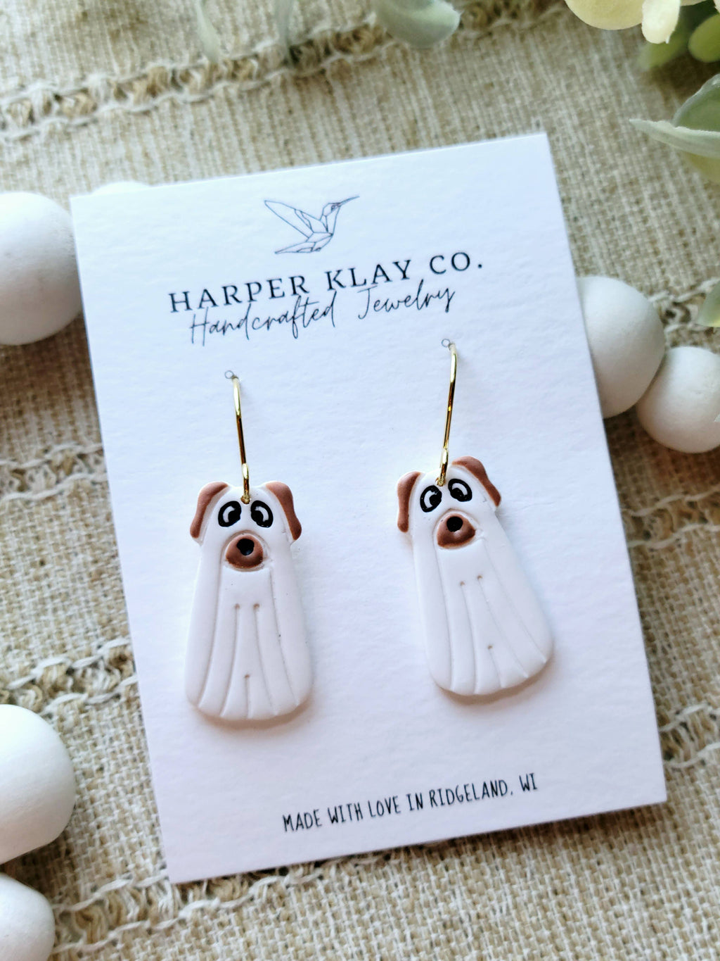 The Ghost Dog Set-Polymer Clay Dangle Earrings