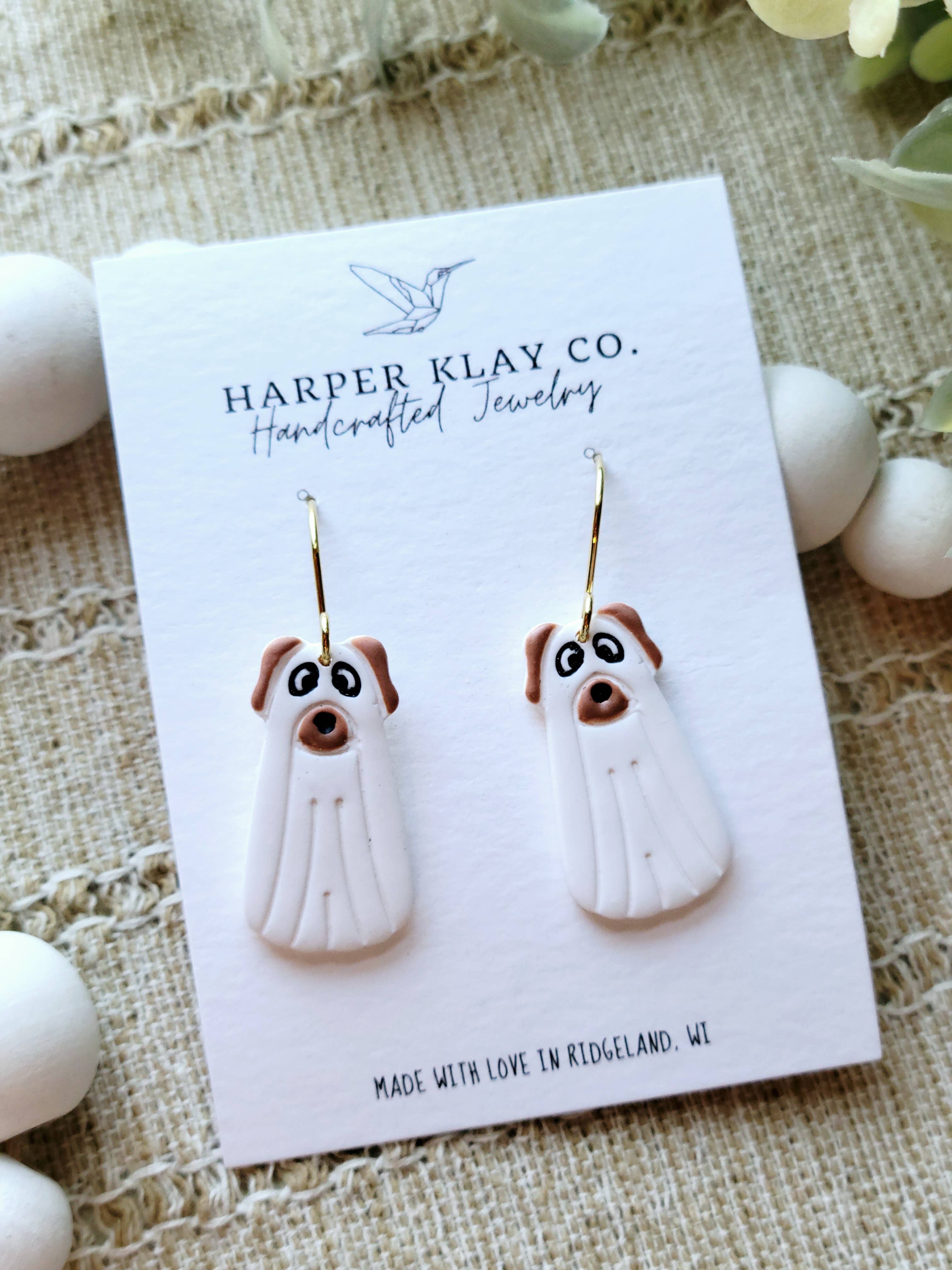The Ghost Dog Set-Polymer Clay Dangle Earrings