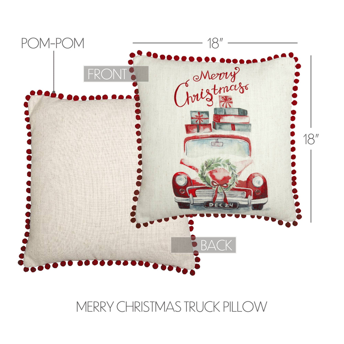 Merry Christmas Truck Pillow 18x18