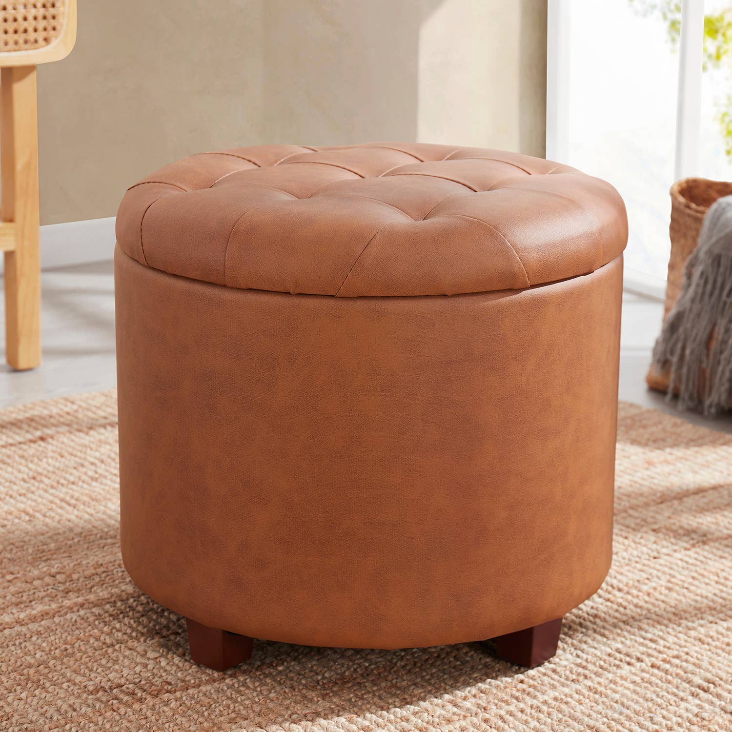 Donovan Round Tufted Storage Ottoman