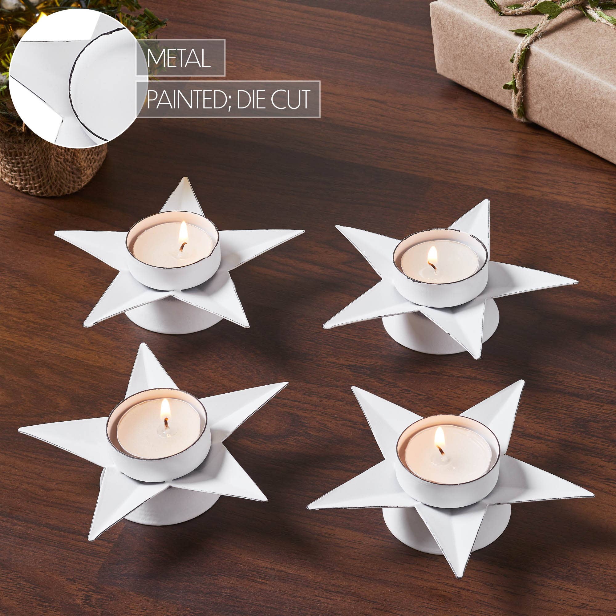 Tealight Holder Star Antique White 1.5x5x5
