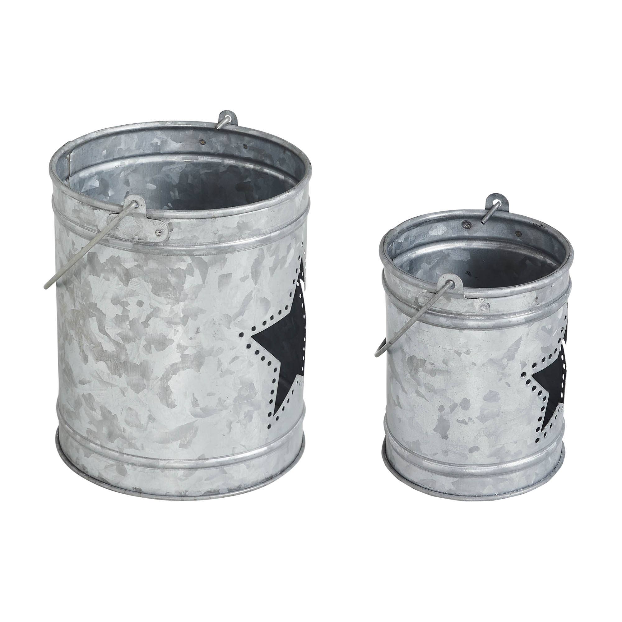 Rustic Galvanized Star Candle Pails Set of 2