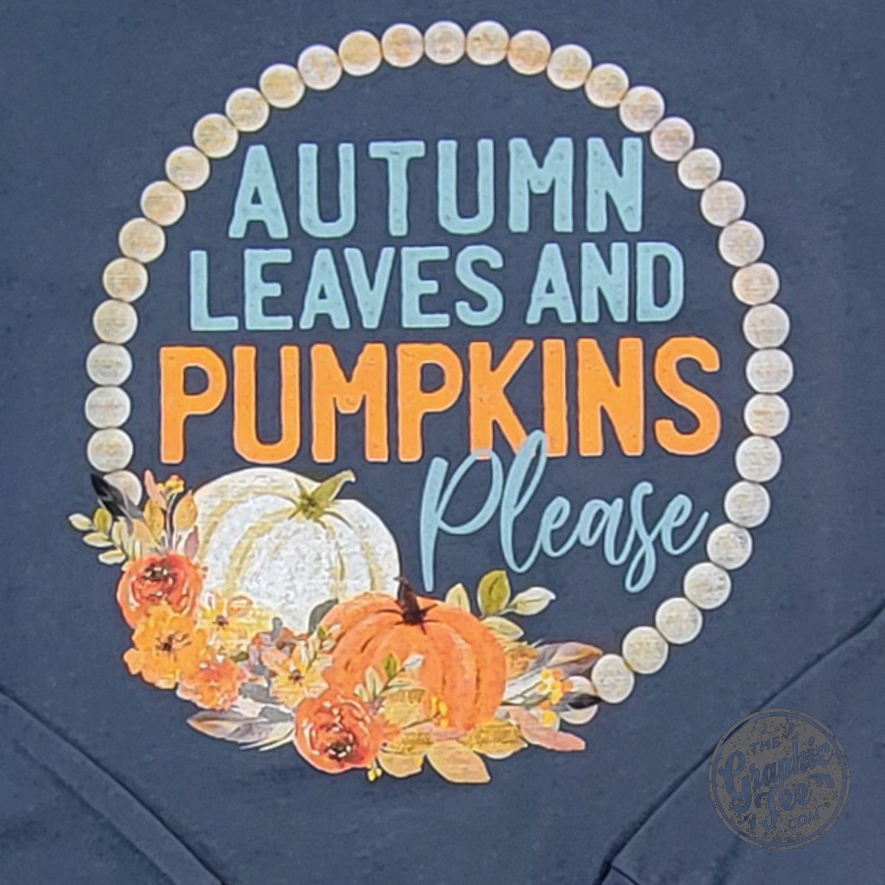Autumn Leaves and Pumpkins Please Vintage Navy Long Sleeve Tee