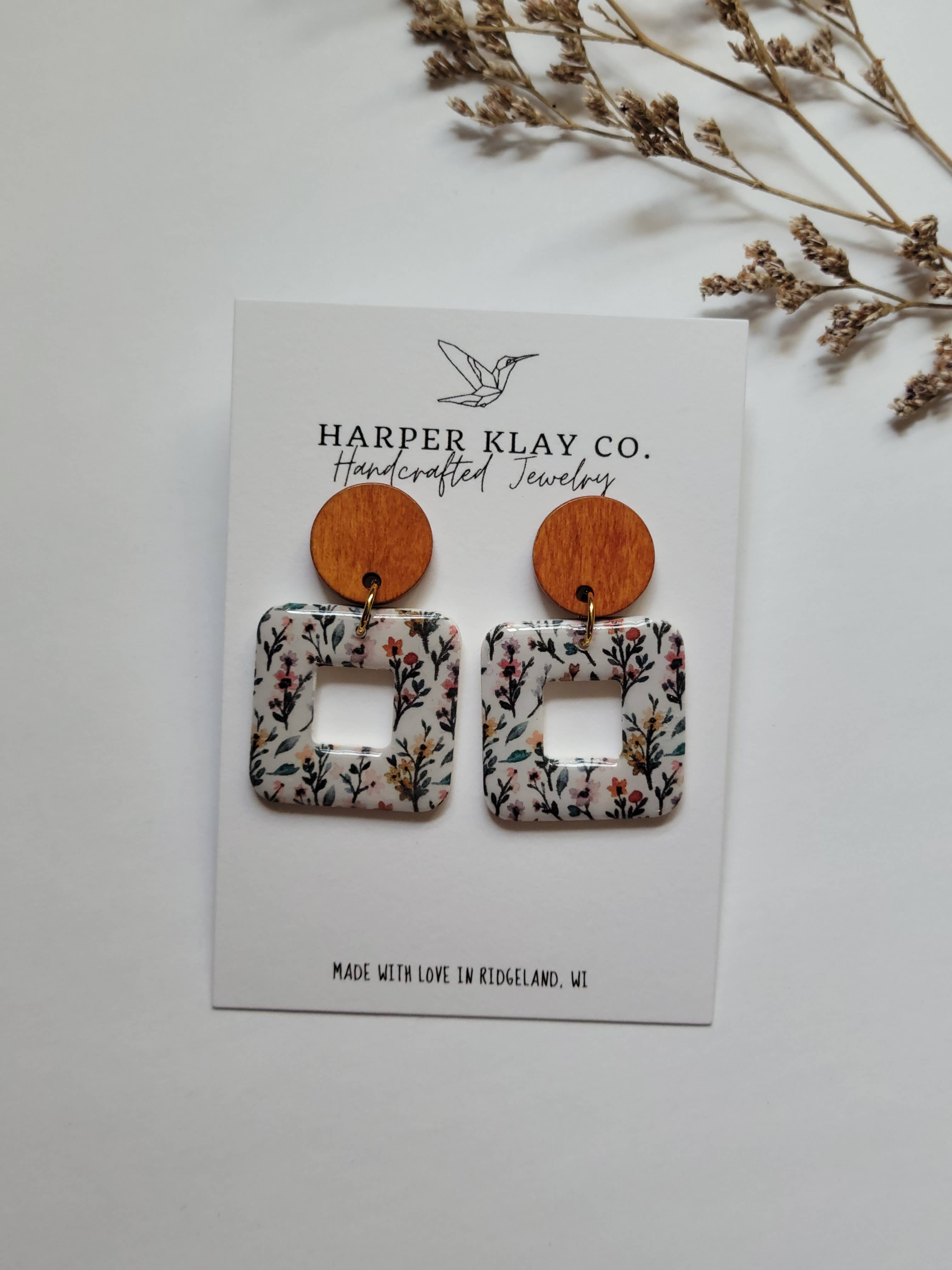 The Square Floral Set- Polymer Clay Earrings
