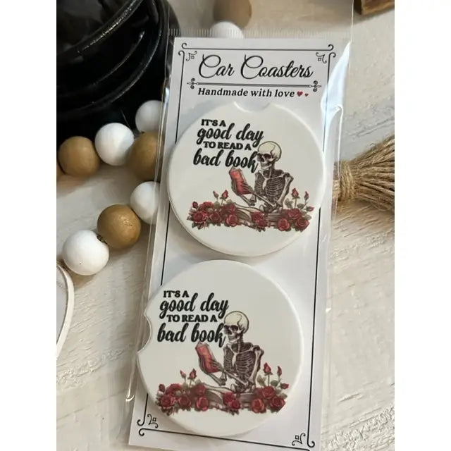 Good Day to Read a Bad Book Ceramic Car Coaster