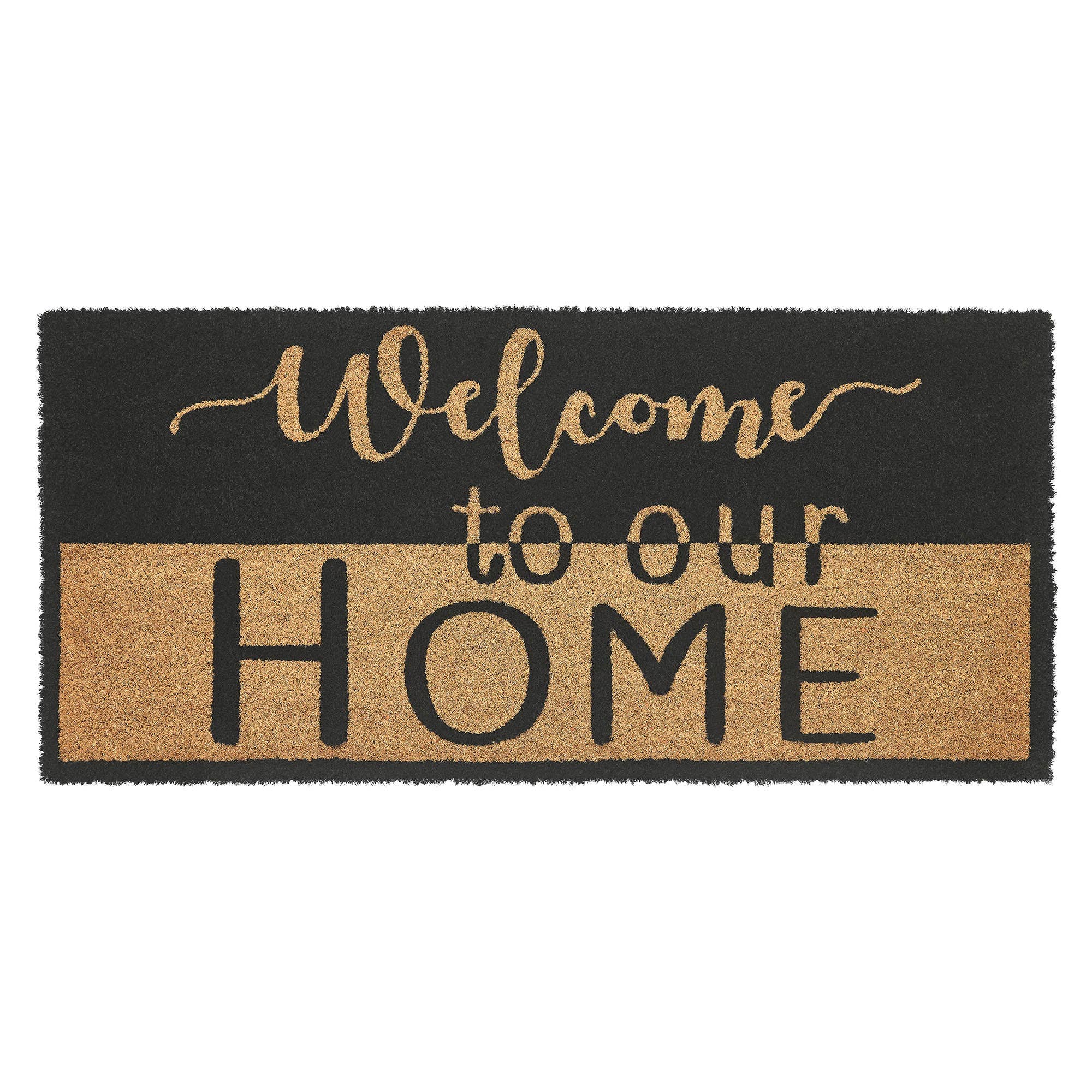 Welcome To Our Home Black Tan Coir Rug 17x36