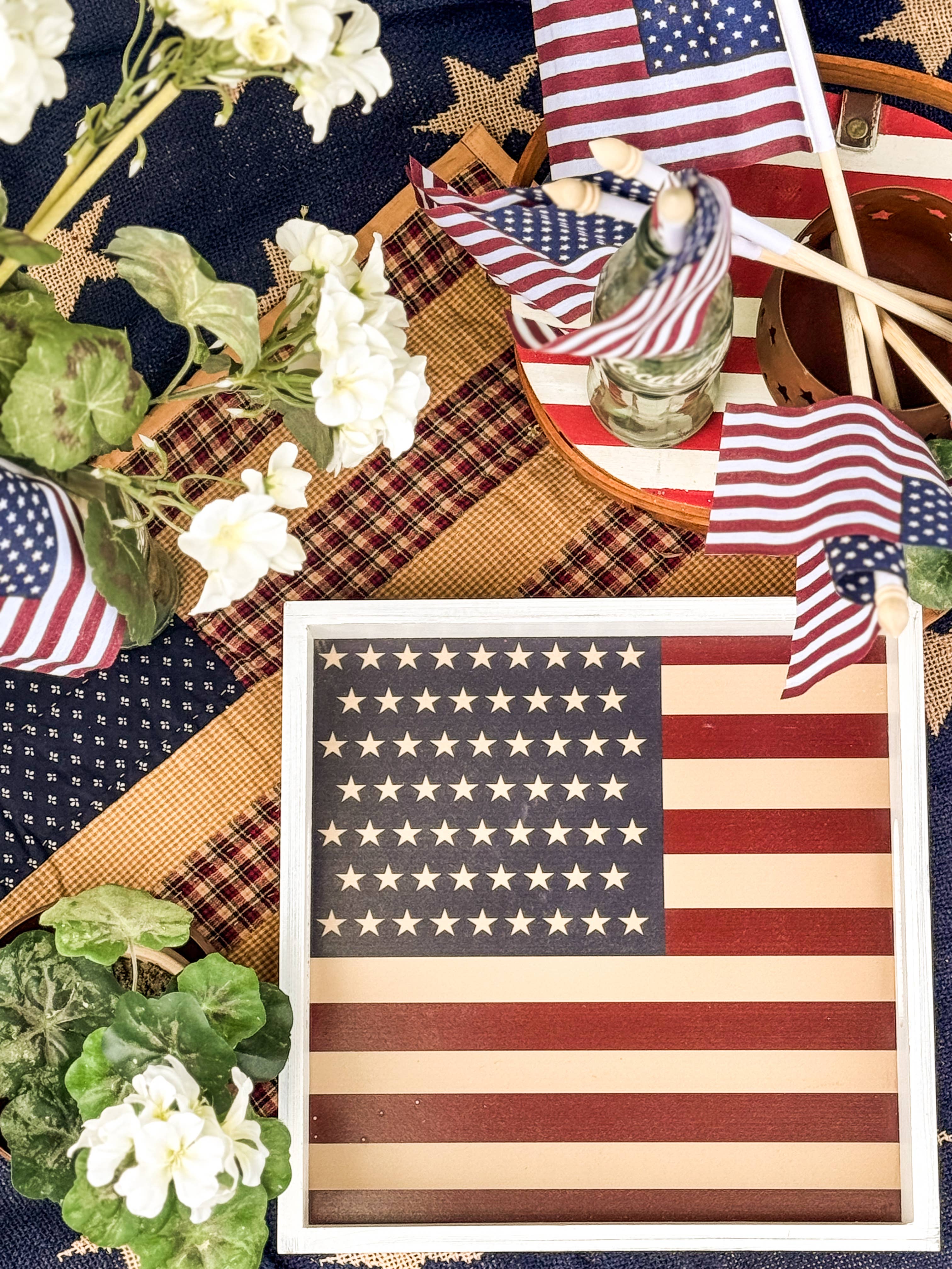 Decorative  Flag Tray Vintage USA 12x12x2