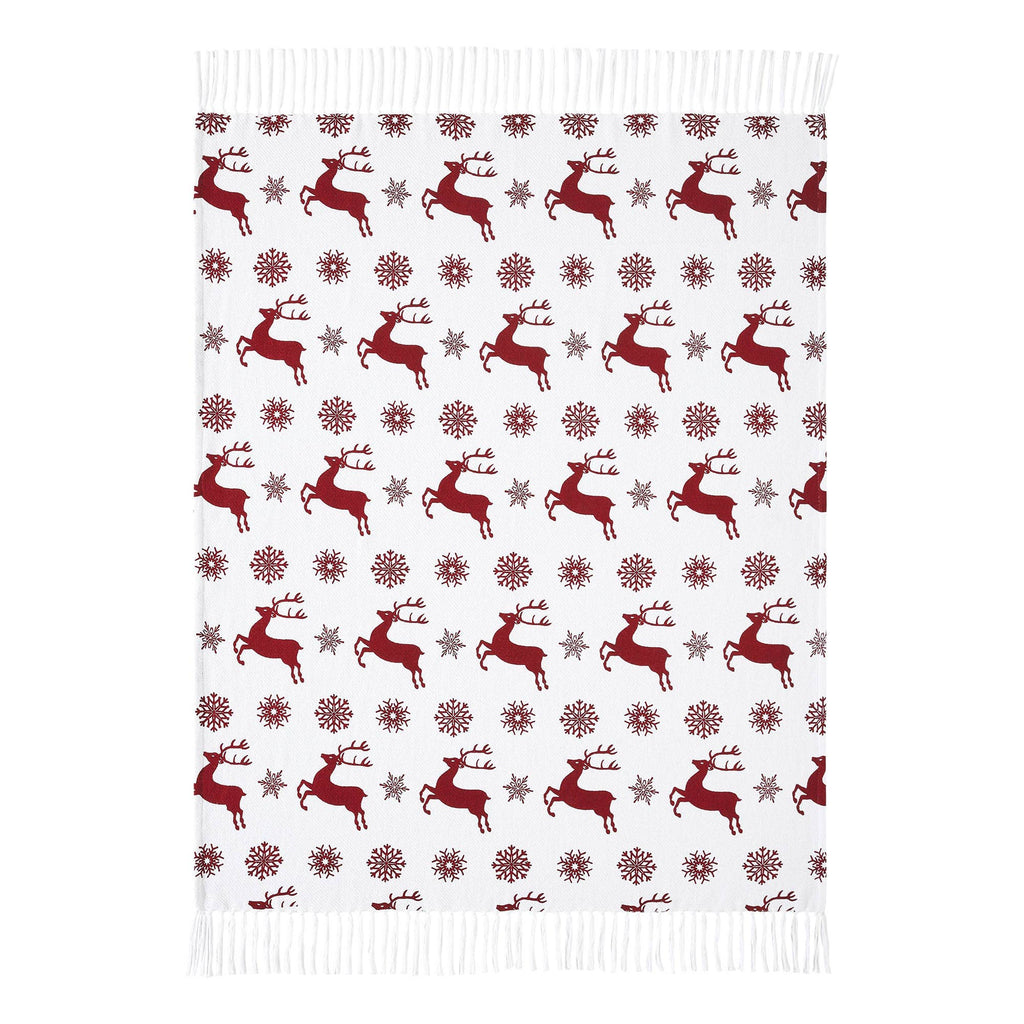 Scandia Snowflake Red White Woven Throw 50x60