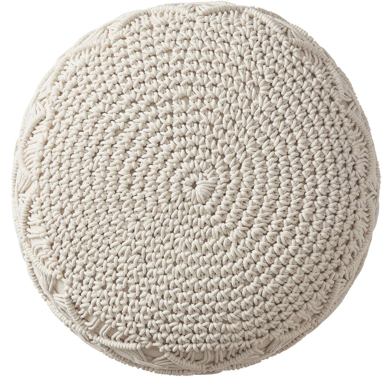 Cotton Macrame Braid Pouf Ottoman