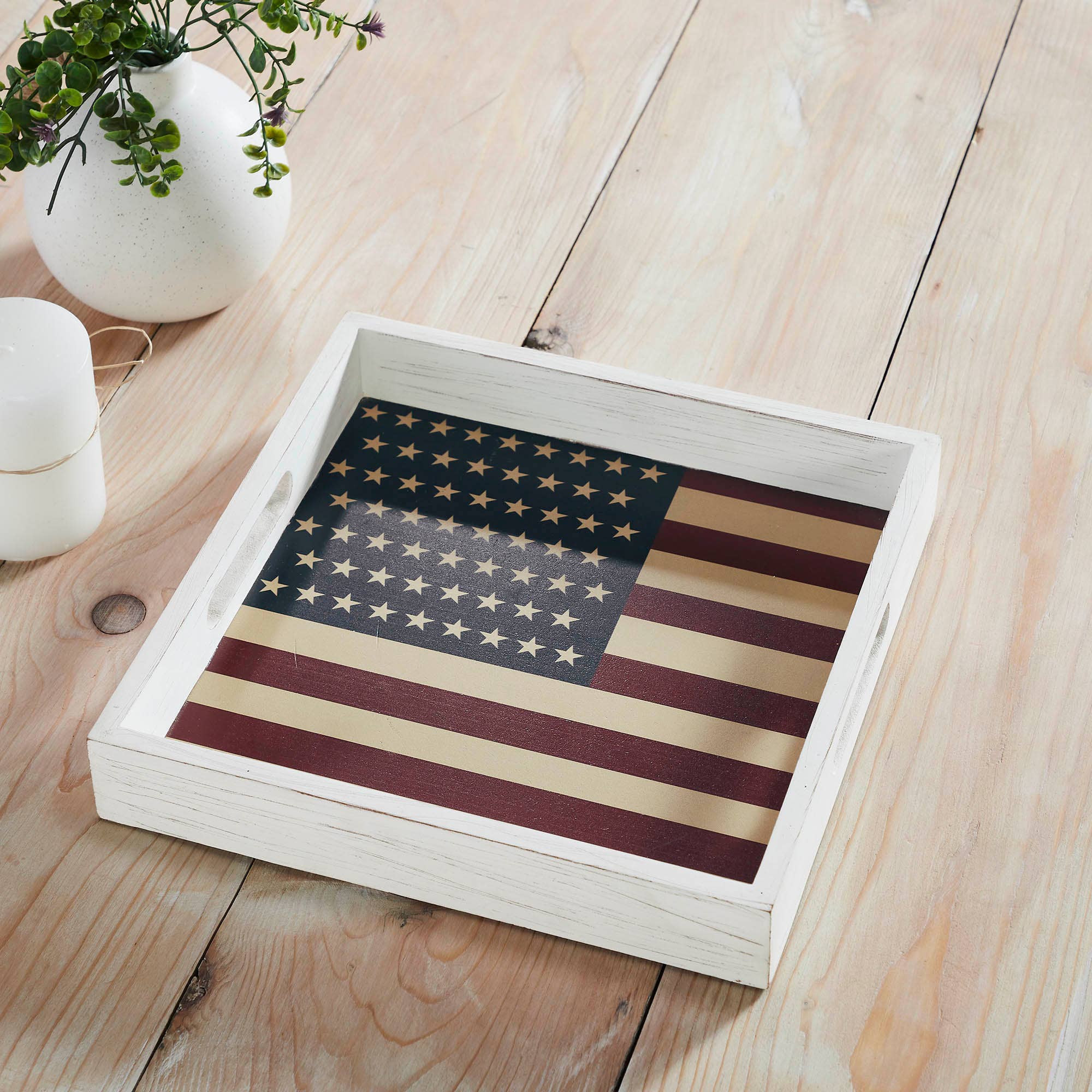 Decorative  Flag Tray Vintage USA 12x12x2