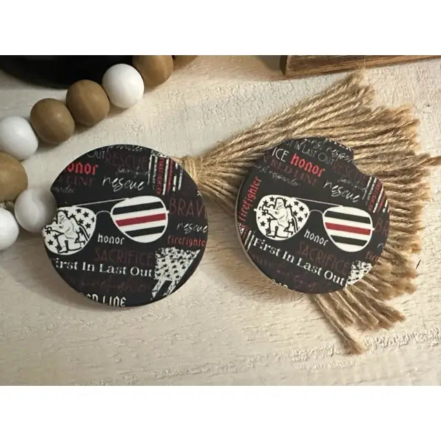 Firefighter Icons Ceramic Car Coaster
