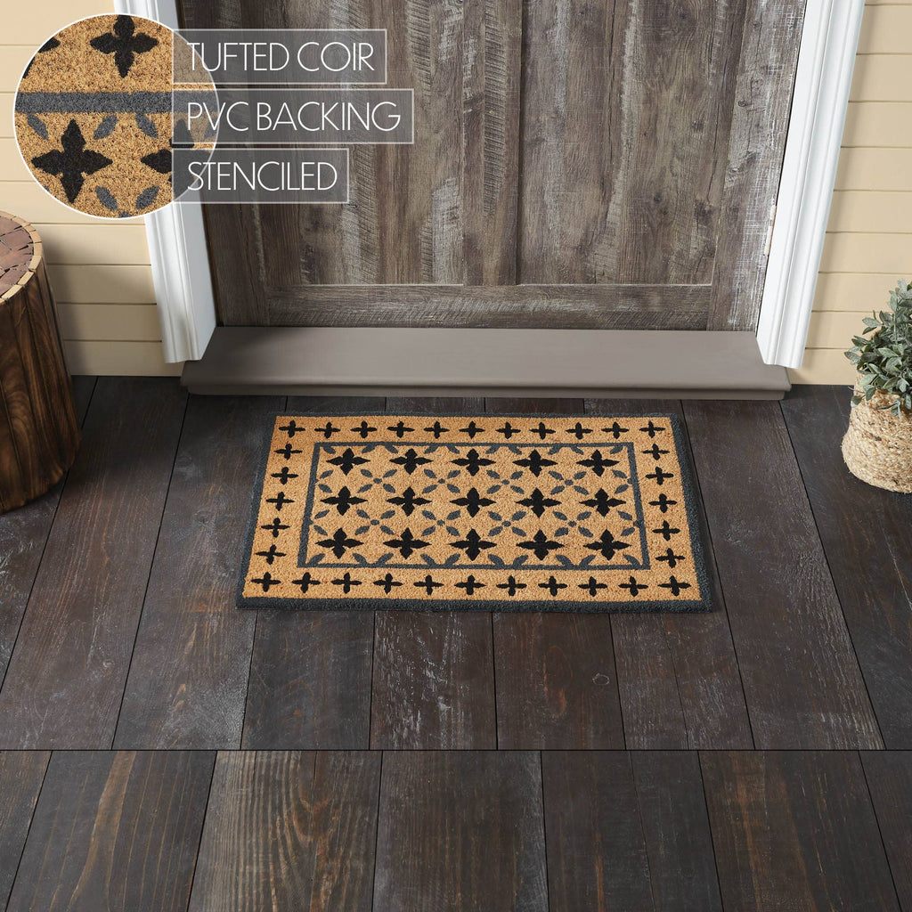 Charleston Mosaic Black Grey Coir Rug 20x30
