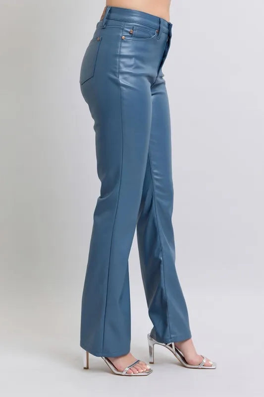 Judy Blue Full Size High Waist Tummy Control Faux Leather Bootcut Pants Plus Size