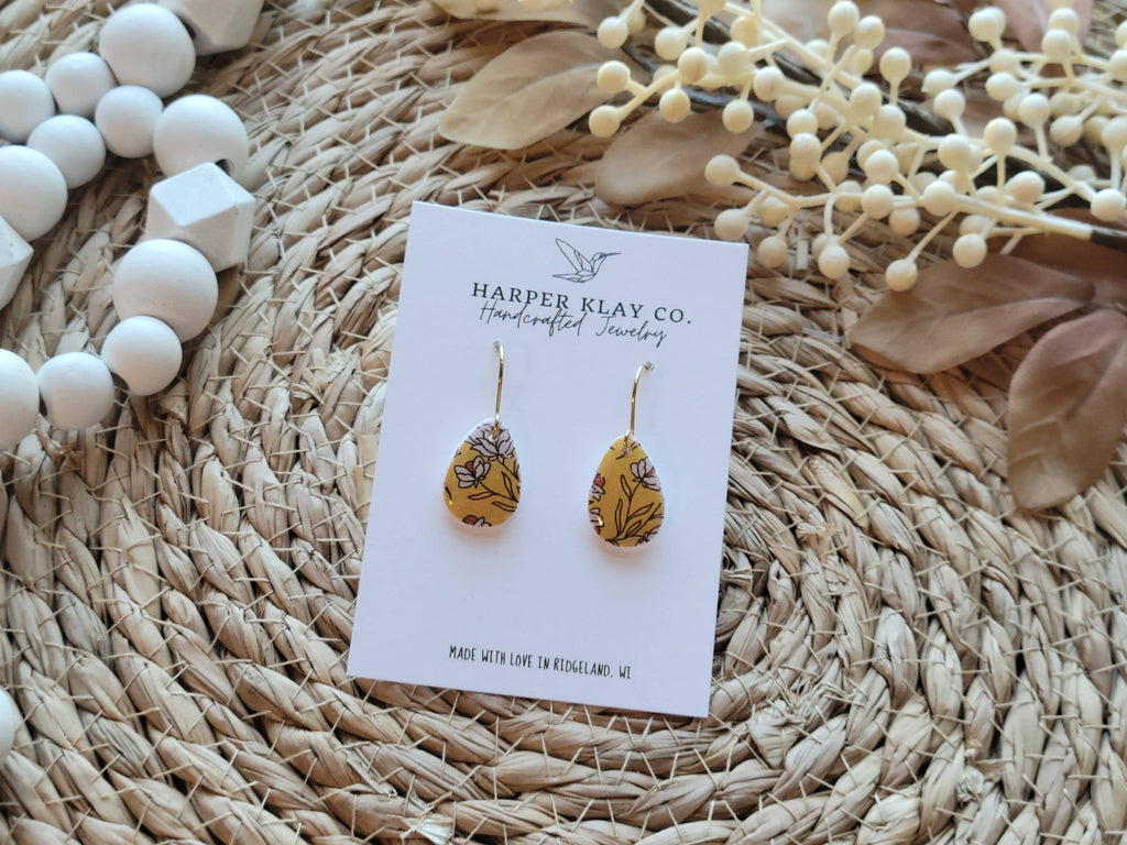 The Mustard Yellow Teardrop Set- Polymer Clay Earrings