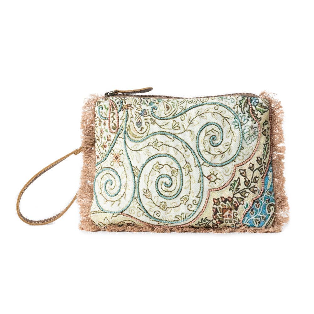 Mystic Meadow Embroidered Pouch in Boho Blue Myra Bag