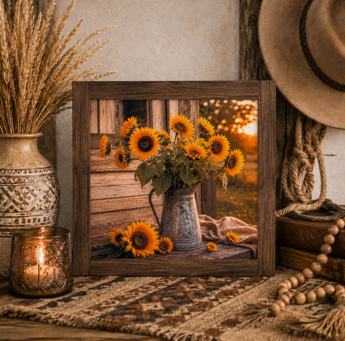 Golden Hour: Sunflower Rustic Porch Fall Farmhouse Sign 