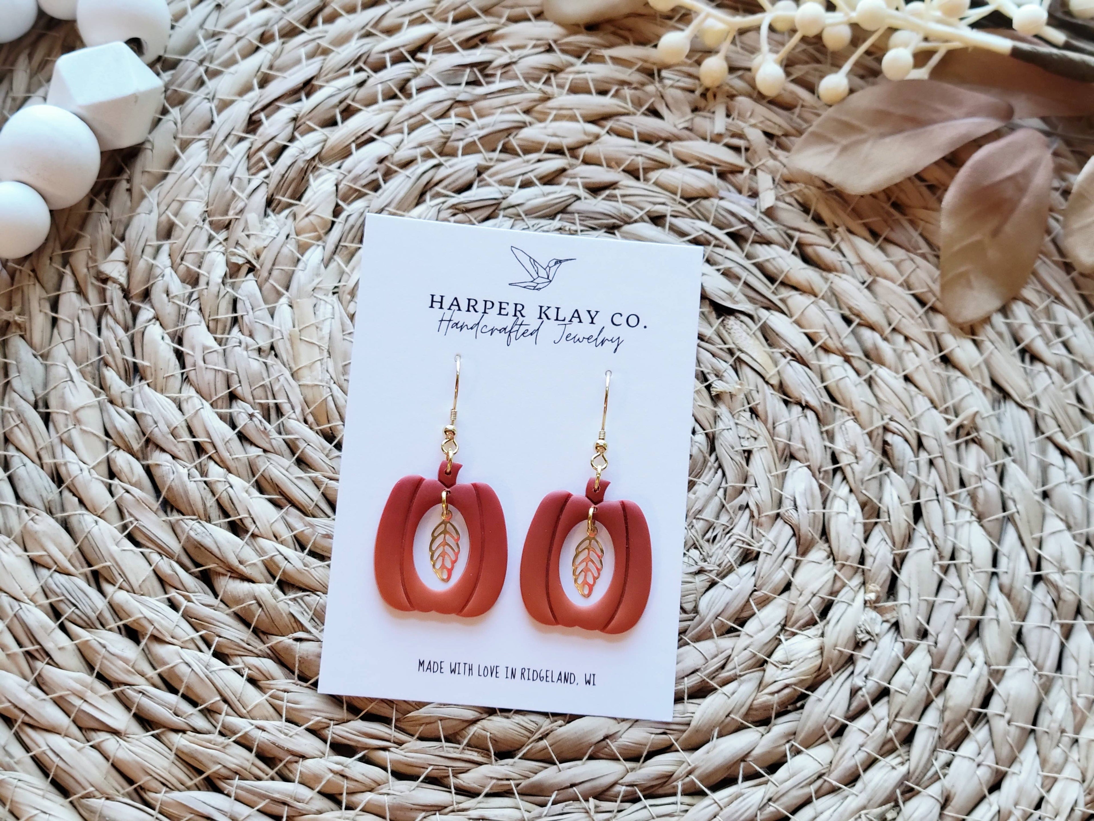 The Pumpkin Leaf Set- Polymer Clay Dangle Earrings