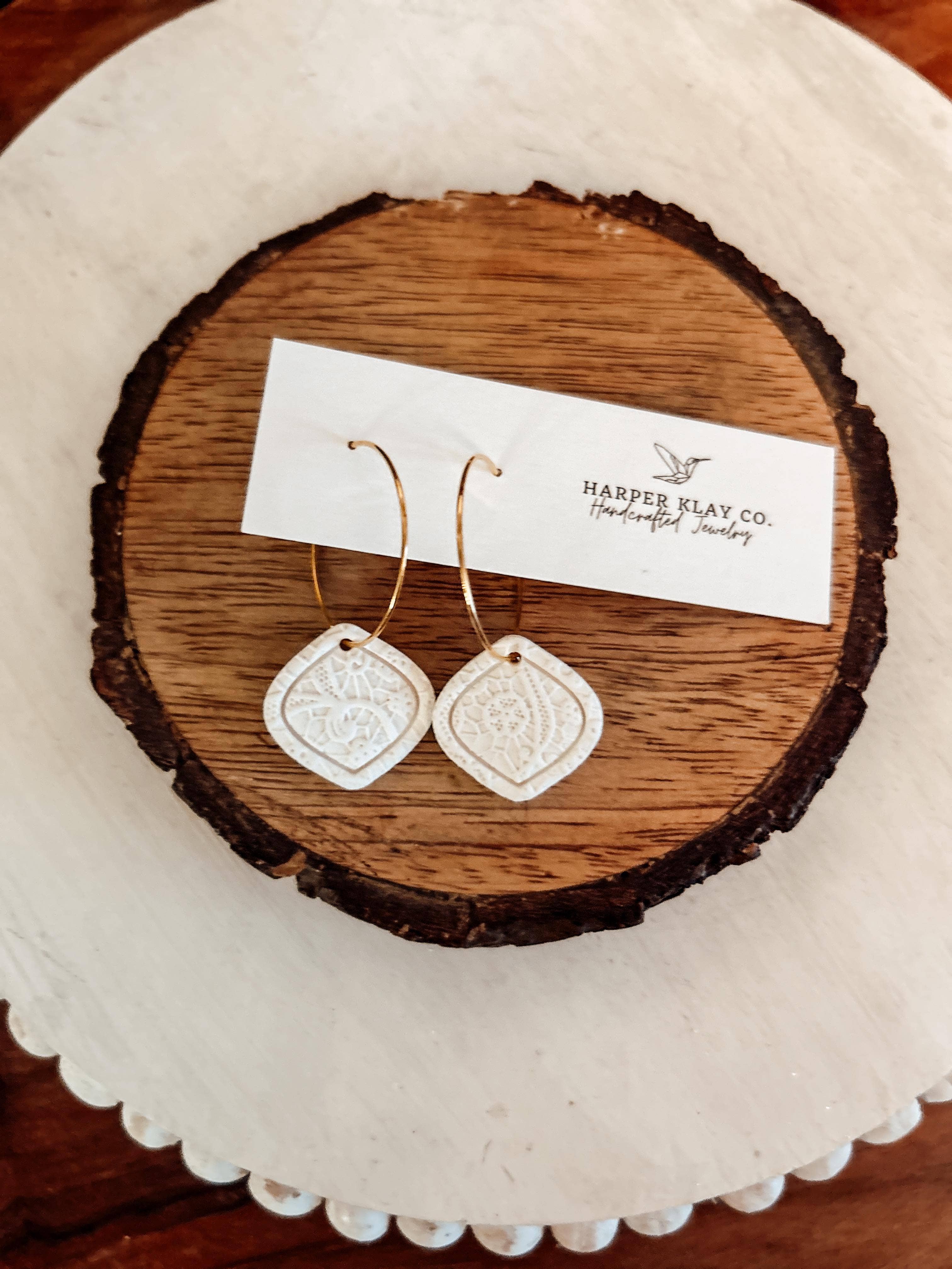 Lucky In Lace Set- Polymer Clay Hoop Earrings