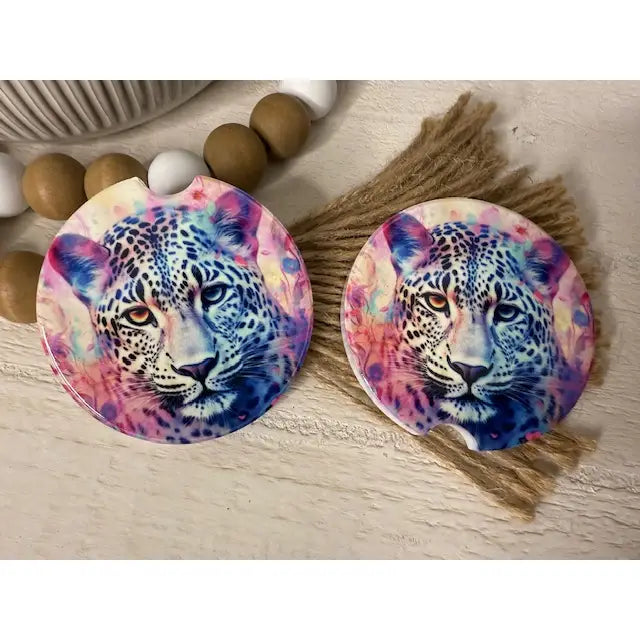 Vibrant Leopard Ceramic Car Coaster