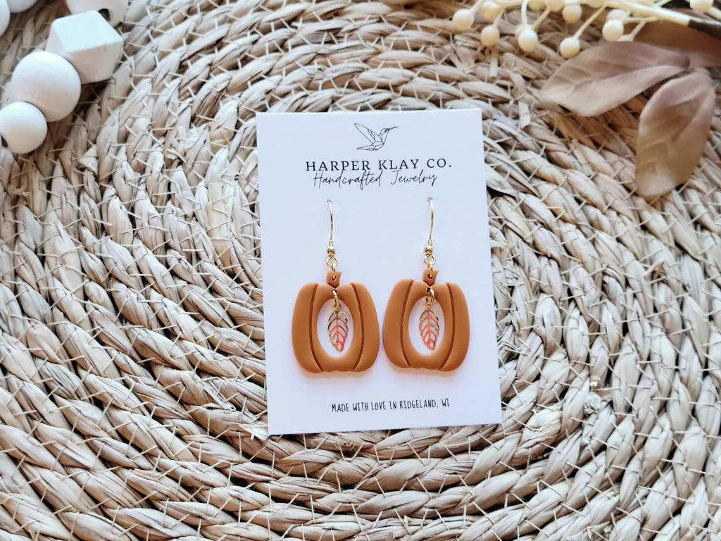 The Pumpkin Leaf Set- Polymer Clay Dangle Earrings
