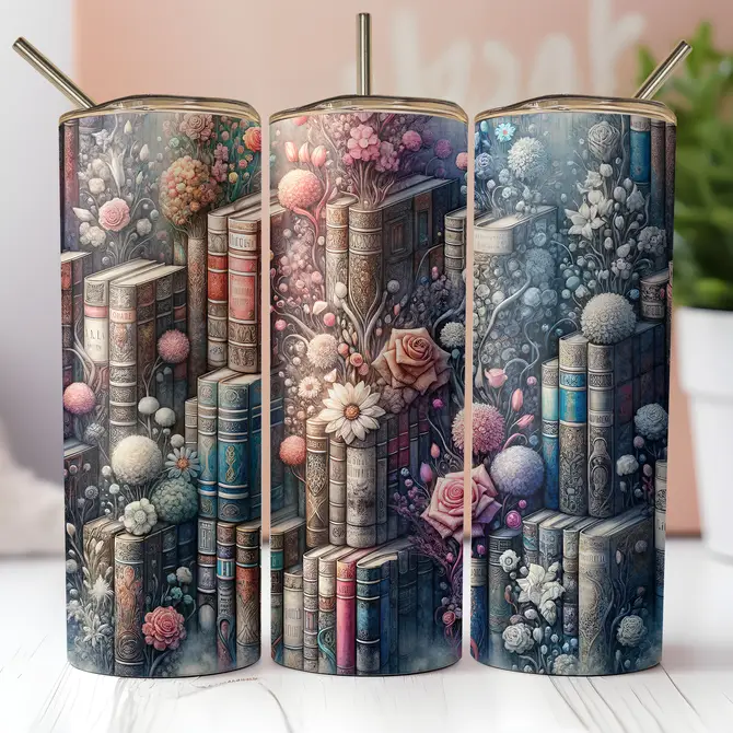 Boho Floral Books 20oz Skinny Tumbler